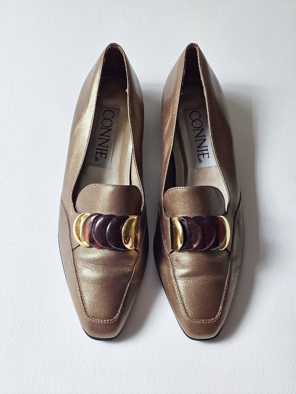 Connie Sally Vintage Bronze Metallic Leather Loafers Size 9 Made in Brazil